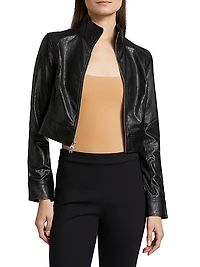 Faux Leather Cropped Biker Jacket
