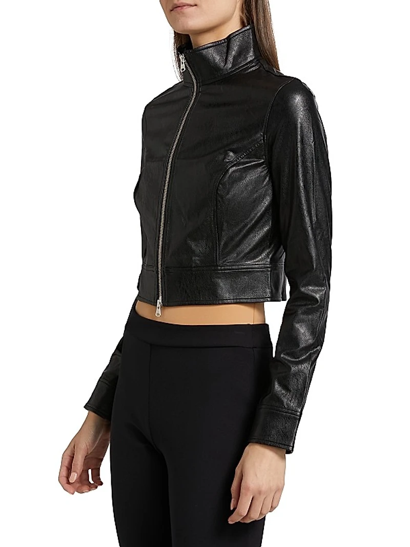 Faux Leather Cropped Biker Jacket
