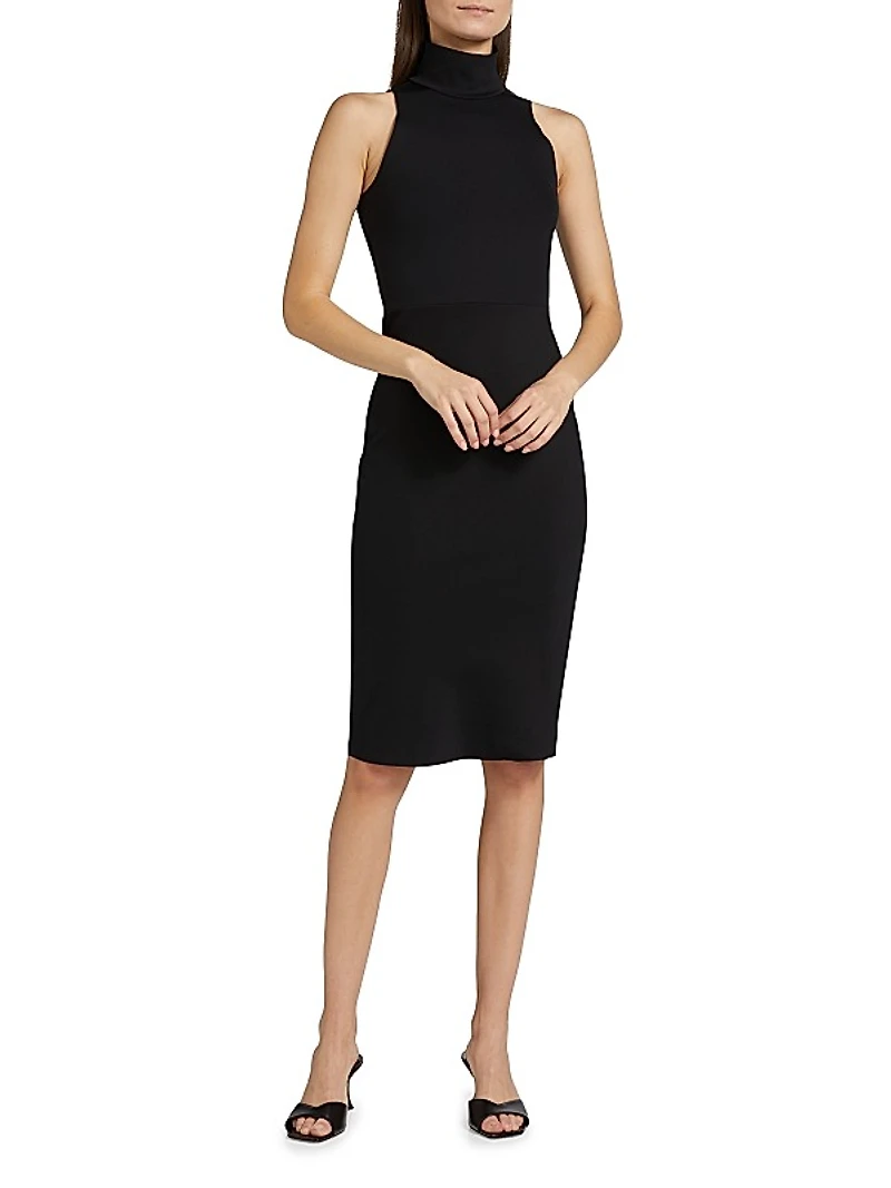 Neoprene Turtleneck Midi-Dress