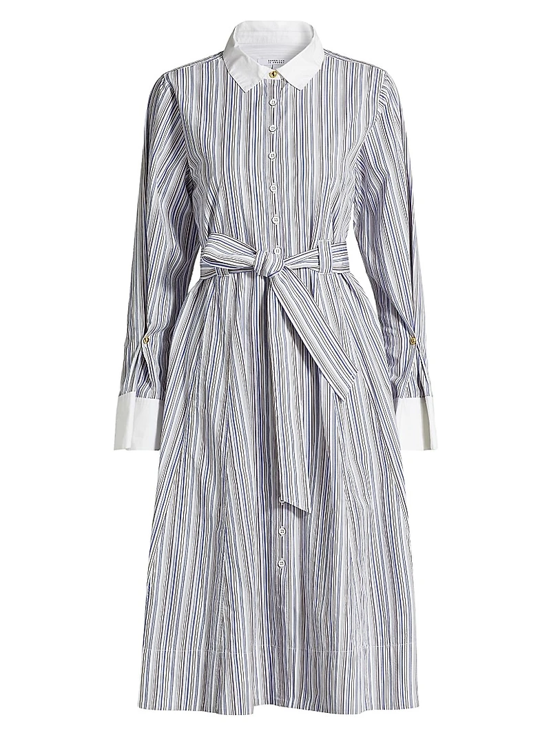 Alana Striped Cotton Long-Sleeve Shirtdress