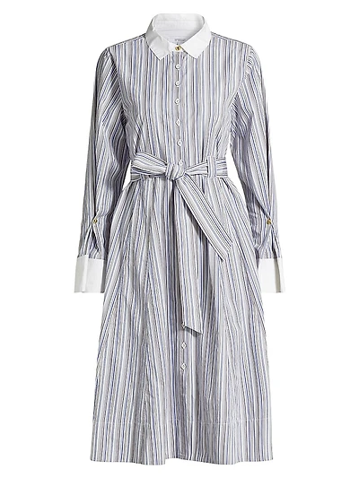 Alana Striped Cotton Long-Sleeve Shirtdress