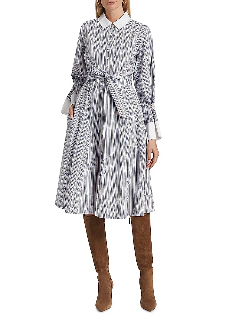 Alana Striped Cotton Long-Sleeve Shirtdress