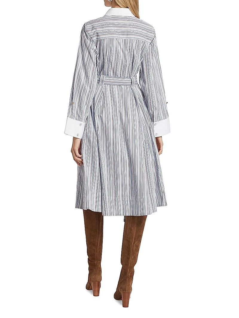 Alana Striped Cotton Long-Sleeve Shirtdress