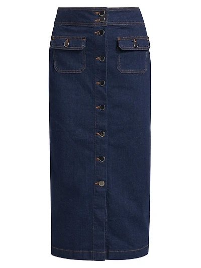 Jewel Denim Button-Up Midi-Skirt