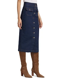 Jewel Denim Button-Up Midi-Skirt