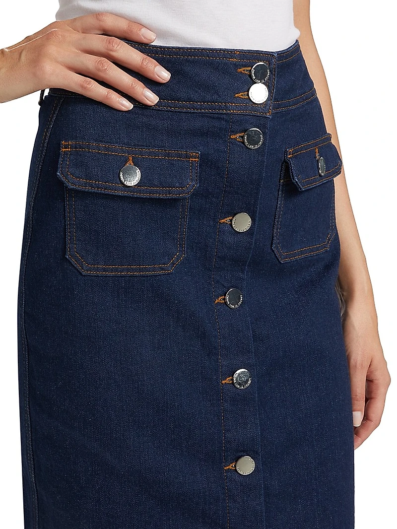 Jewel Denim Button-Up Midi-Skirt