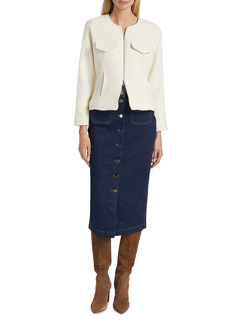 Jewel Denim Button-Up Midi-Skirt