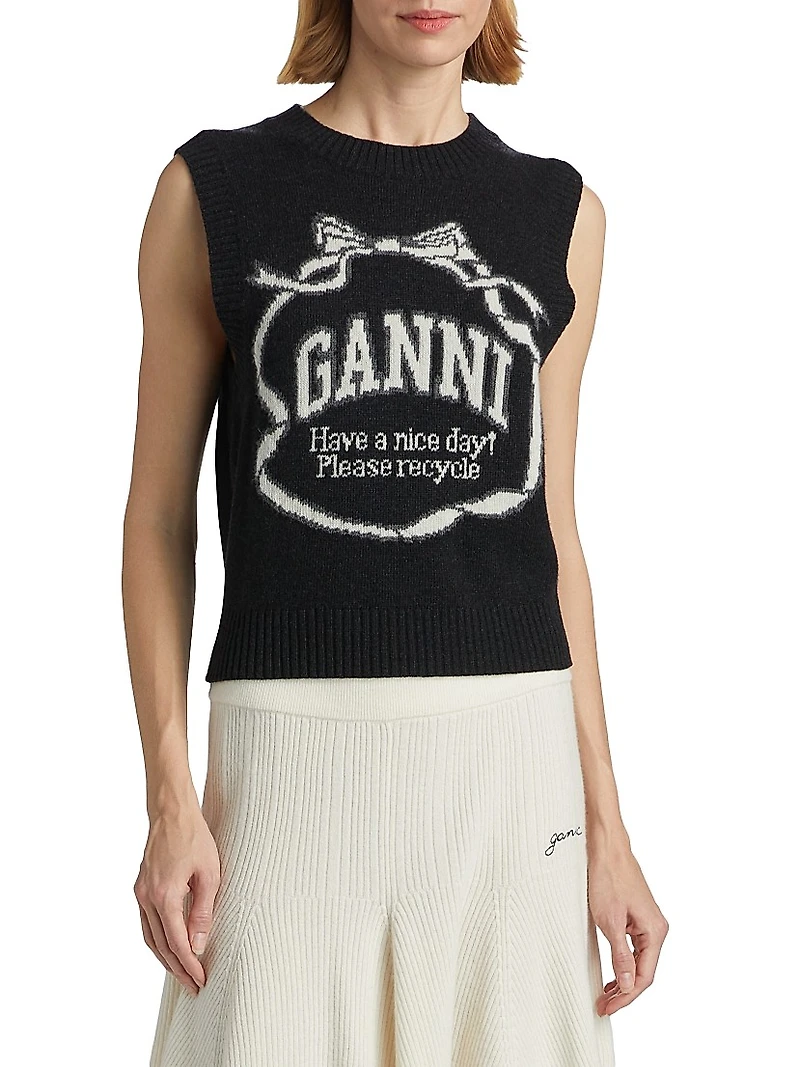 Logo Bow Intarsia-Knit Tank Top