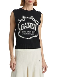 Logo Bow Intarsia-Knit Tank Top