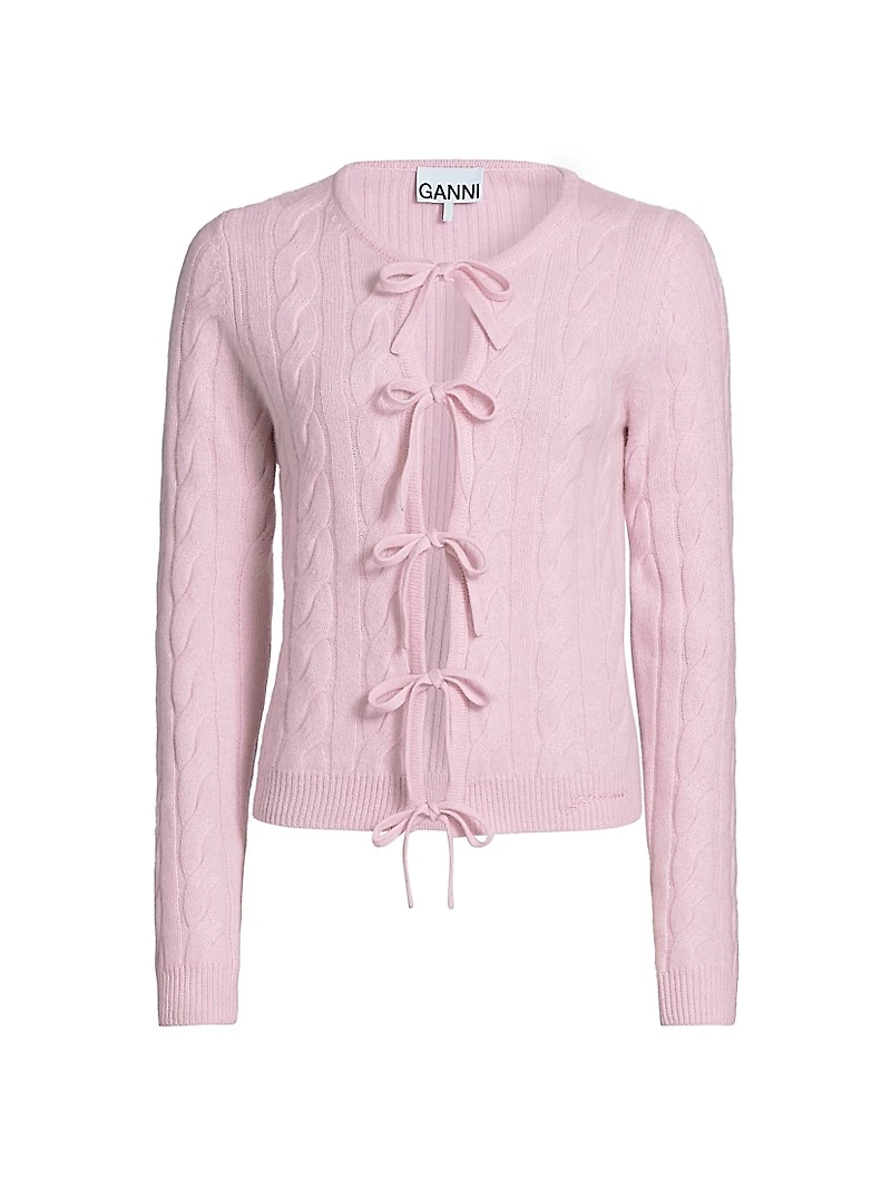 Wool-Cashmere Cable-Knit Self-Tie Cardigan