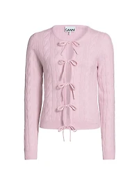 Wool-Cashmere Cable-Knit Self-Tie Cardigan