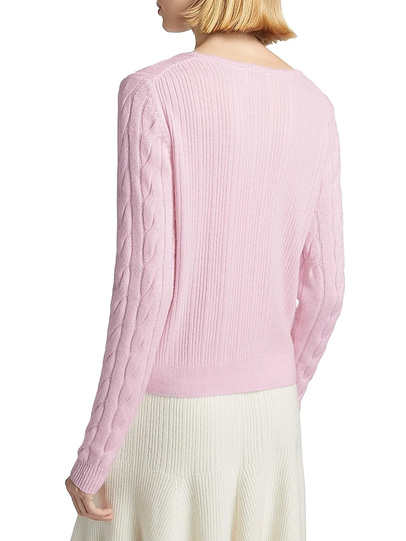 Wool-Cashmere Cable-Knit Self-Tie Cardigan