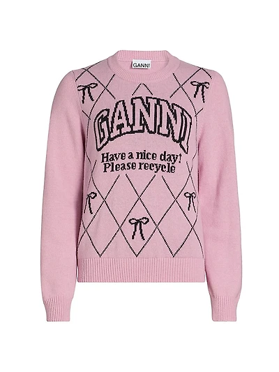 Graphic Wool-Blend Bow Crewneck Sweater