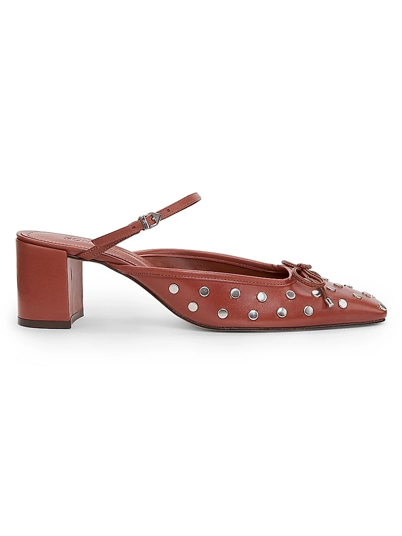 Arissa Studded Leather Block-Heel Mules
