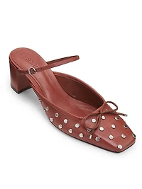 Arissa Studded Leather Block-Heel Mules