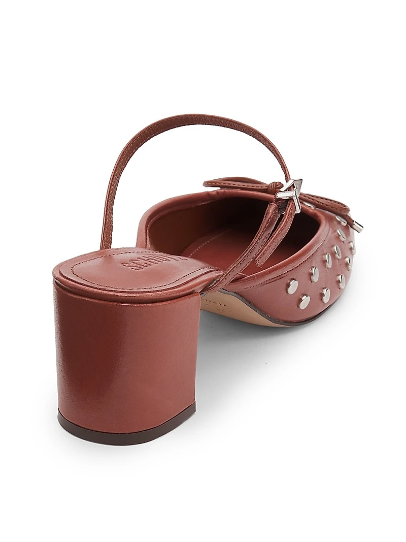 Arissa Studded Leather Block-Heel Mules