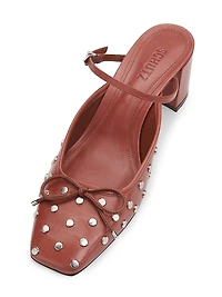 Arissa Studded Leather Block-Heel Mules