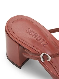 Arissa Studded Leather Block-Heel Mules