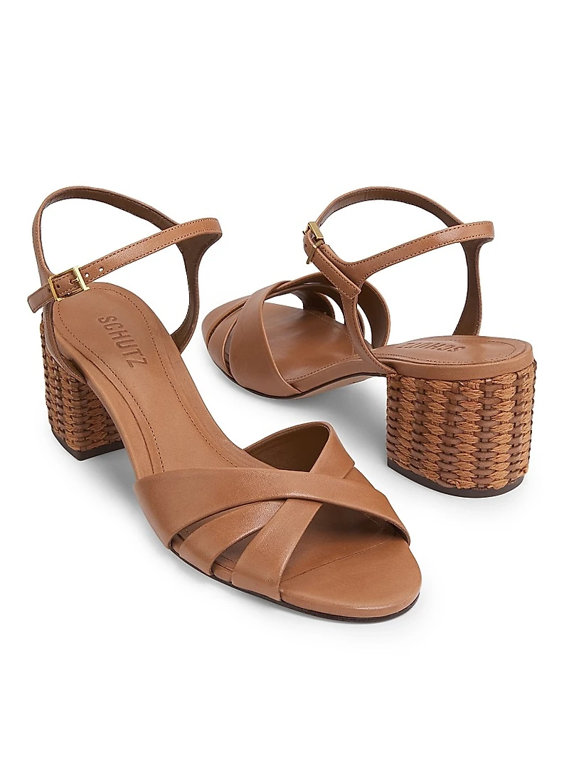 Keefa Leather Block-Heel Sandals