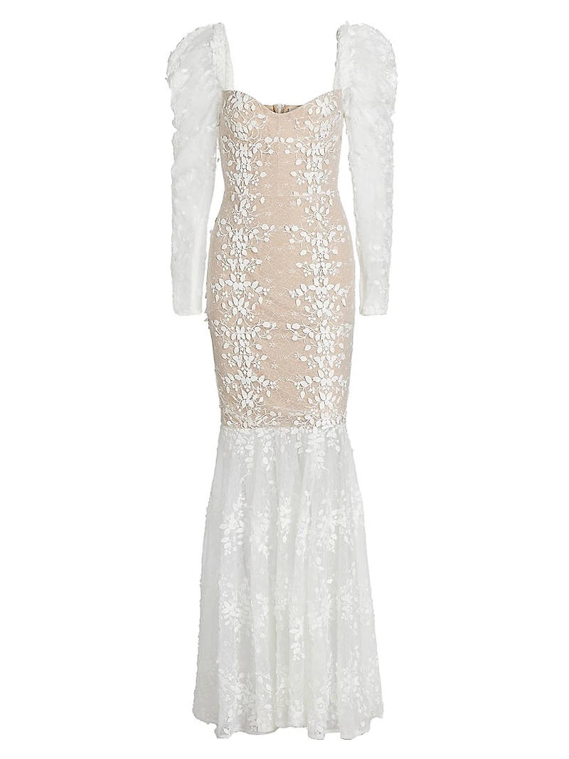 Megan Appliquéd Lace Long-Sleeve Bridal Gown