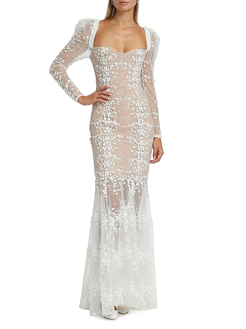 Megan Appliquéd Lace Long-Sleeve Bridal Gown