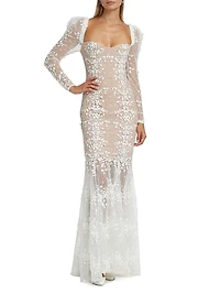 Megan Appliquéd Lace Long-Sleeve Bridal Gown