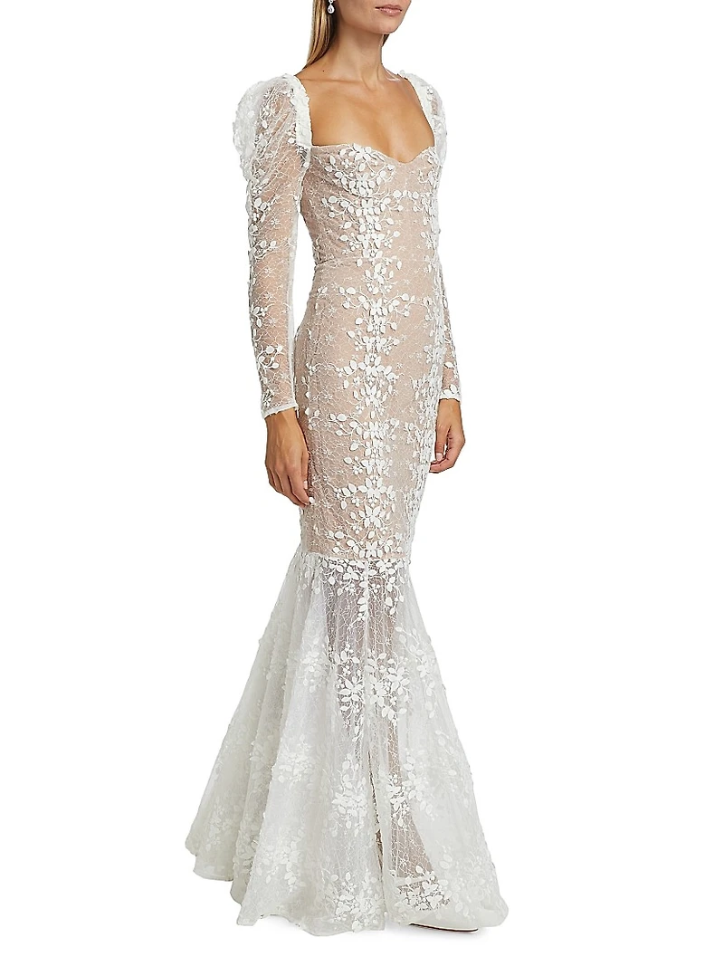 Megan Appliquéd Lace Long-Sleeve Bridal Gown