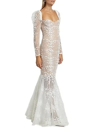 Megan Appliquéd Lace Long-Sleeve Bridal Gown