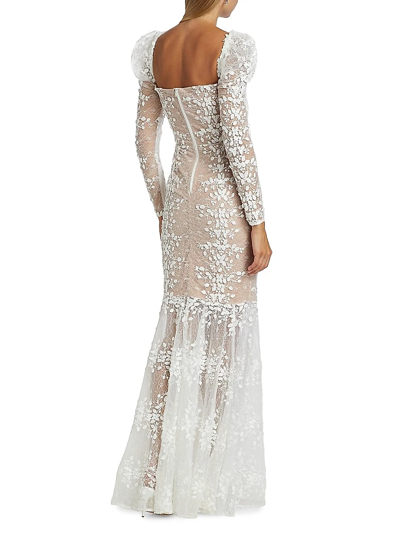 Megan Appliquéd Lace Long-Sleeve Bridal Gown