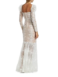 Megan Appliquéd Lace Long-Sleeve Bridal Gown