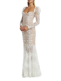 Megan Appliquéd Lace Long-Sleeve Bridal Gown