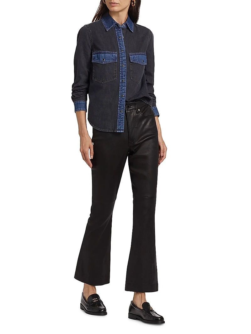 Carson Leather High-Rise Ankle Flare Pants