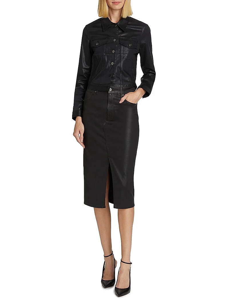 Breves Coated Denim Midi-Skirt