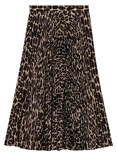 Pleated Leopard Midi-Skirt
