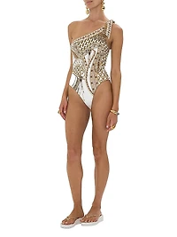 One-Shoulder Tie One-Piece Swimsuit