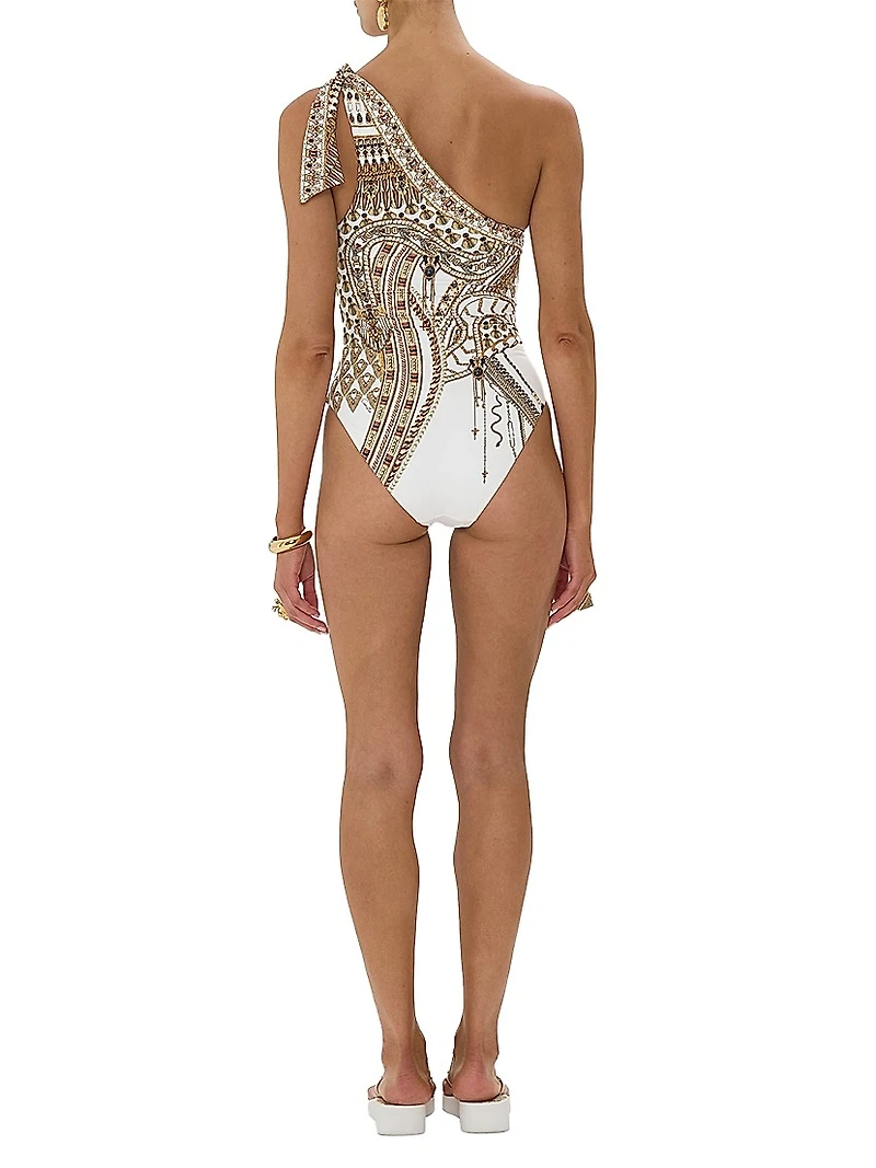 One-Shoulder Tie One-Piece Swimsuit