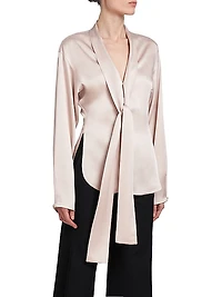 Satin V-Neck Scarf Blouse