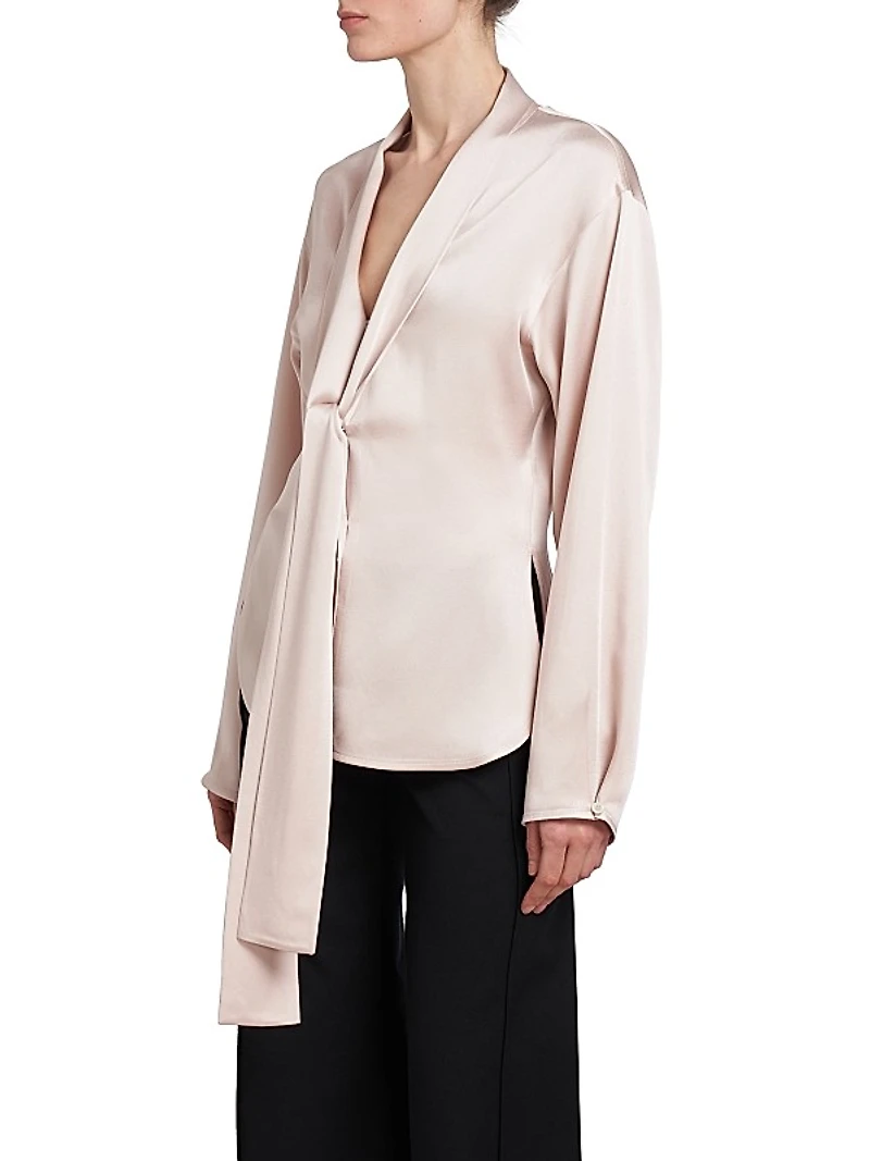 Satin V-Neck Scarf Blouse
