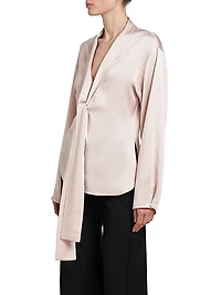 Satin V-Neck Scarf Blouse