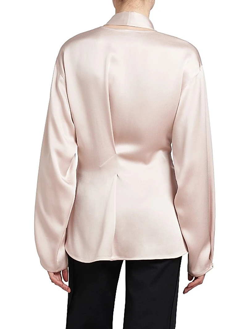 Satin V-Neck Scarf Blouse