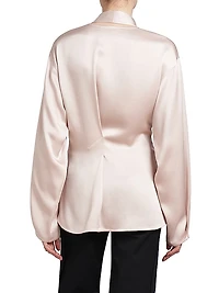 Satin V-Neck Scarf Blouse
