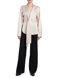 Satin V-Neck Scarf Blouse