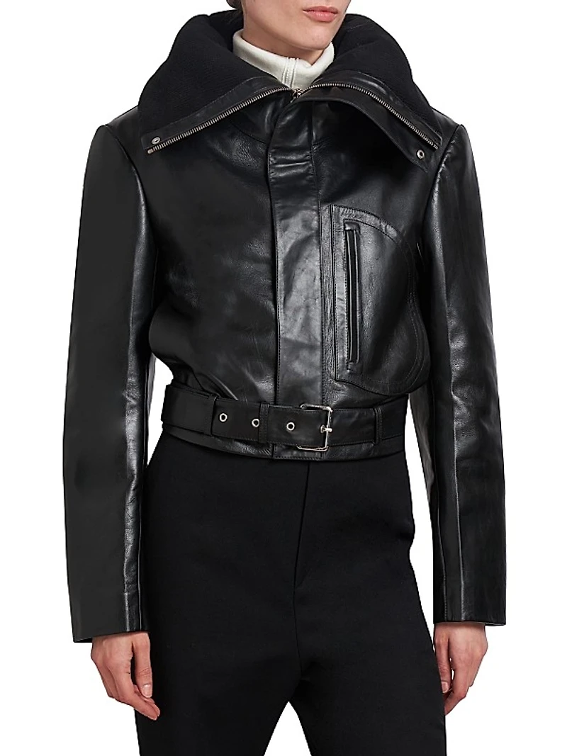 Cropped Leather Biker Jacket