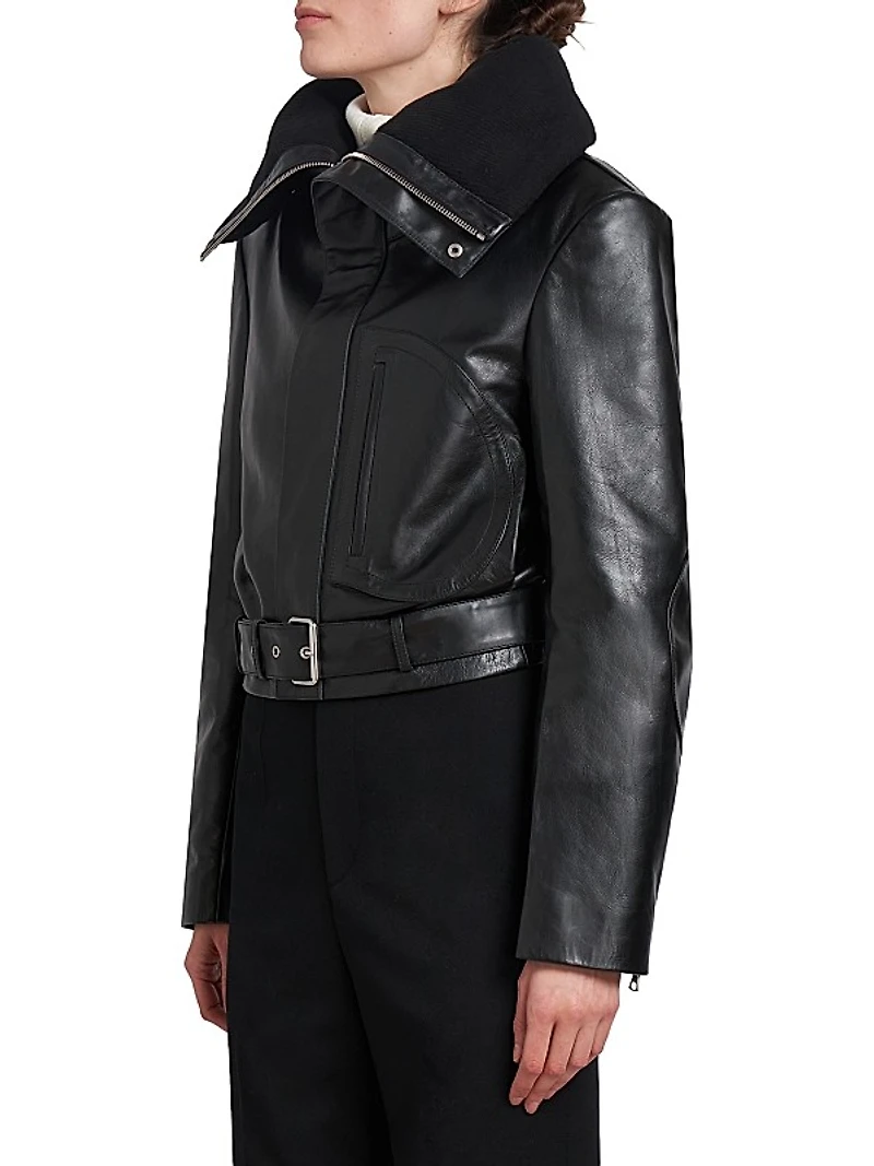 Cropped Leather Biker Jacket