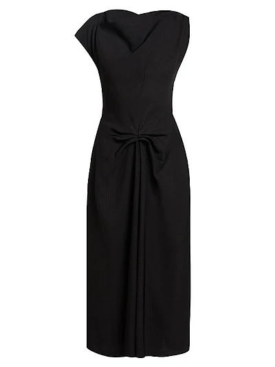 Gathered Asymmetric Midi-Dress