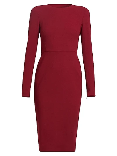 Stretch Wool Long-Sleeve Sheath Dress