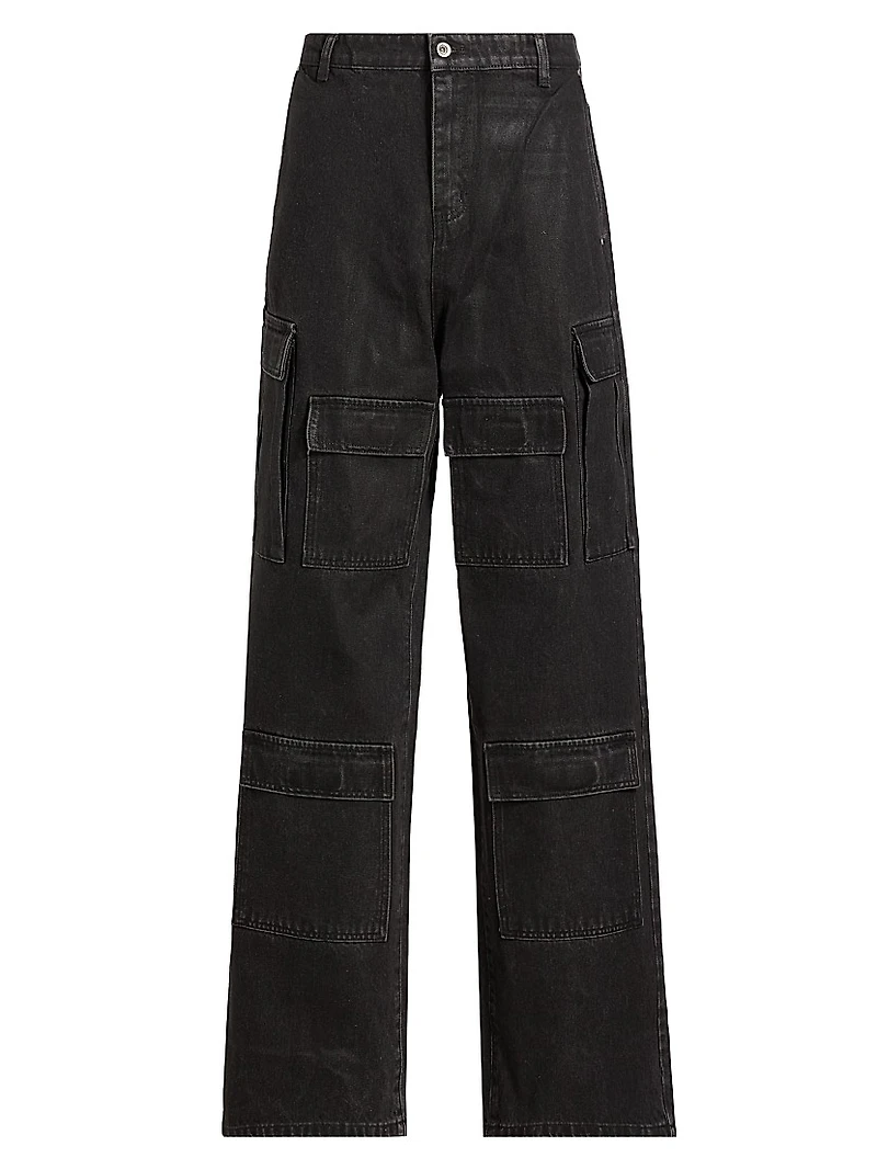 Waxed Cotton Wide-Leg Cargo Pants