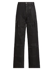 Waxed Cotton Wide-Leg Cargo Pants