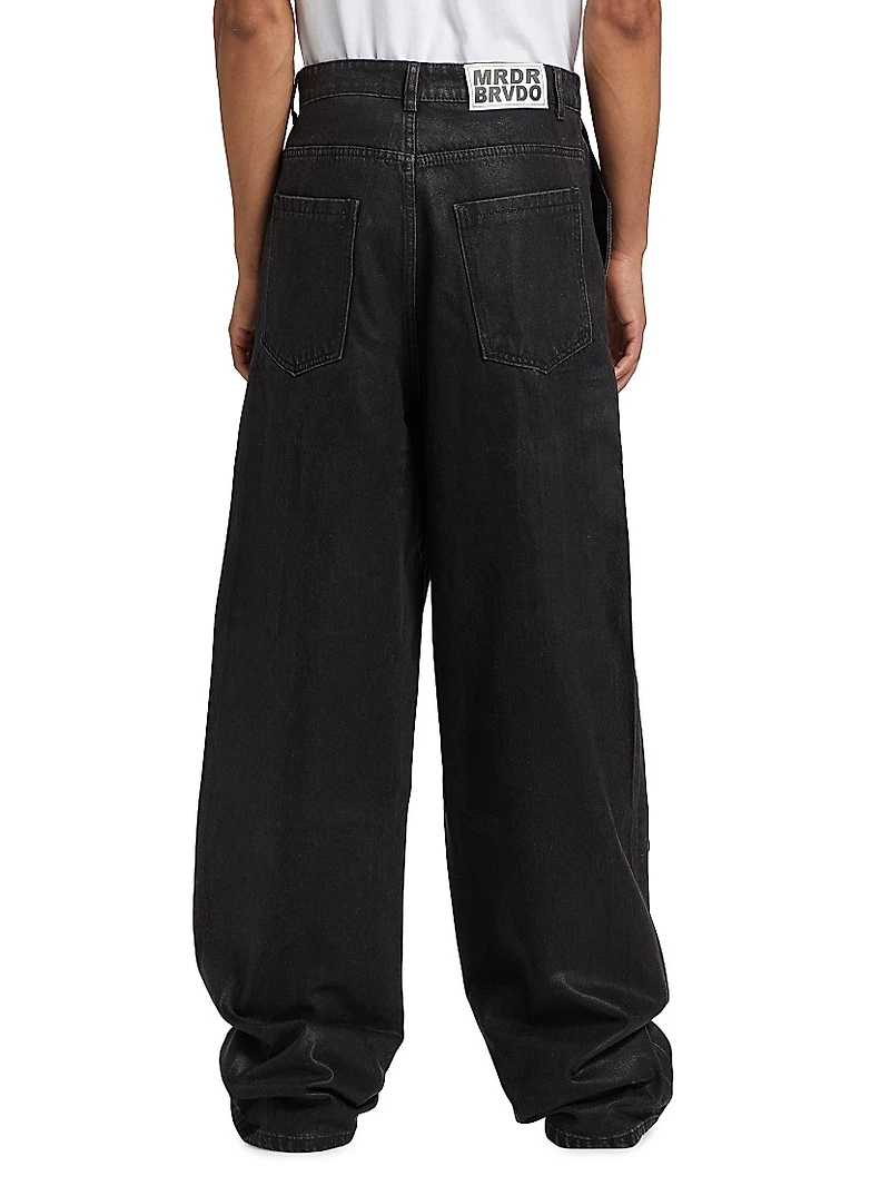 Waxed Cotton Wide-Leg Cargo Pants