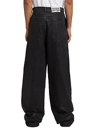 Waxed Cotton Wide-Leg Cargo Pants